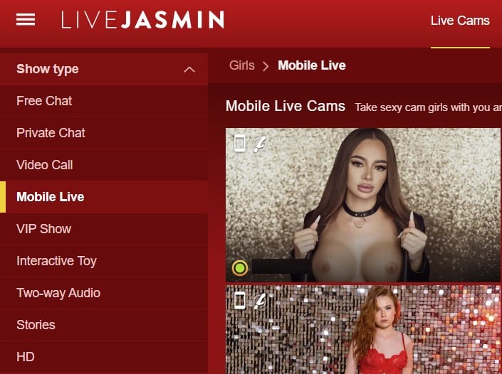 Show types at live jasmin